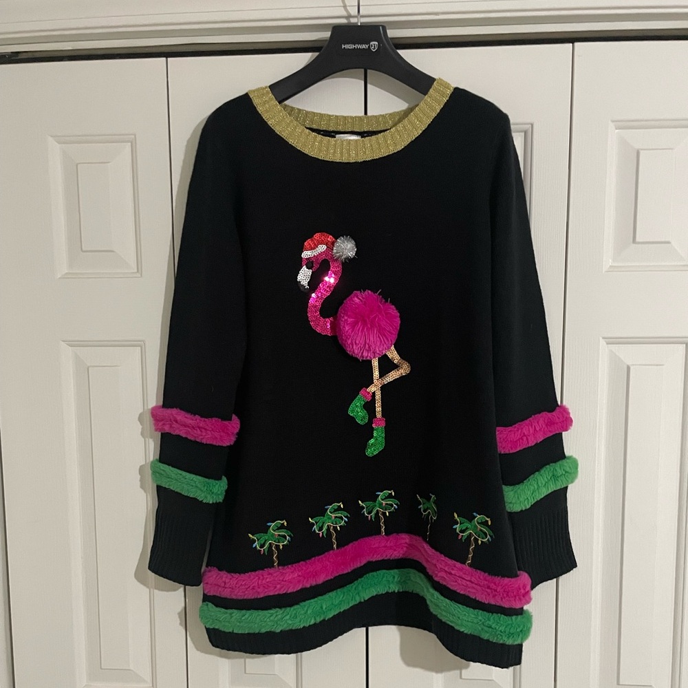 Women’s Flamingo Christmas Sweater Sz XXL